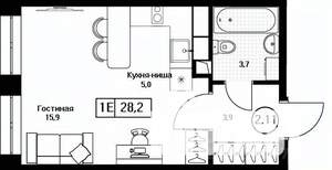 Студия квартира, вторичка, 28м2, 12/17 этаж