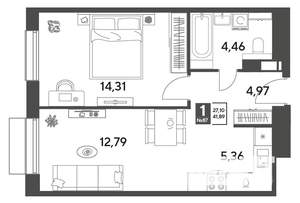 1-к квартира, строящийся дом, 42м2, 8/9 этаж