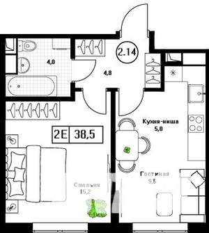 2-к квартира, вторичка, 39м2, 5/13 этаж
