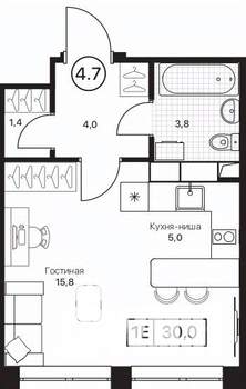 Студия квартира, вторичка, 30м2, 9/17 этаж