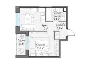 1-к квартира, строящийся дом, 32м2, 12/13 этаж