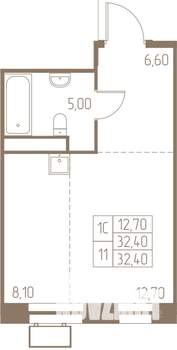 1-к квартира, строящийся дом, 32м2, 20/25 этаж