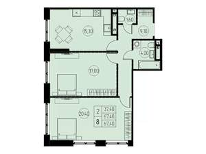 2-к квартира, строящийся дом, 67м2, 11/28 этаж