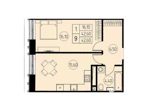 Студия квартира, строящийся дом, 43м2, 26/28 этаж