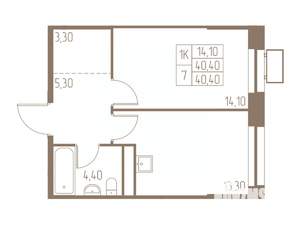 1-к квартира, строящийся дом, 40м2, 2/25 этаж