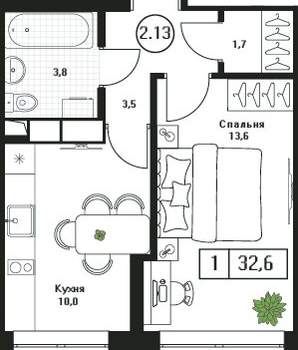 1-к квартира, вторичка, 33м2, 12/17 этаж