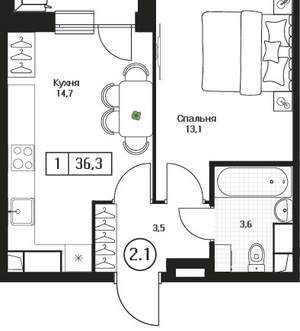 1-к квартира, вторичка, 36м2, 12/17 этаж