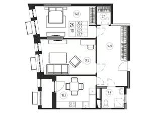 2-к квартира, вторичка, 63м2, 11/21 этаж