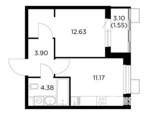 1-к квартира, строящийся дом, 34м2, 10/15 этаж