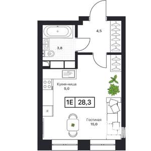 Студия квартира, вторичка, 28м2, 7/13 этаж