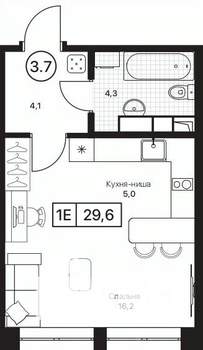 Студия квартира, вторичка, 30м2, 6/17 этаж