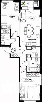 3-к квартира, вторичка, 65м2, 8/17 этаж