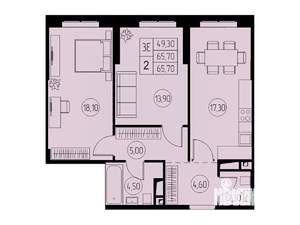 3-к квартира, строящийся дом, 66м2, 20/23 этаж