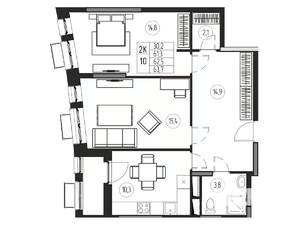 2-к квартира, вторичка, 63м2, 3/21 этаж