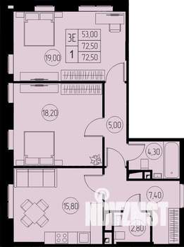 3-к квартира, строящийся дом, 73м2, 19/23 этаж