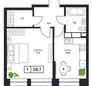 1-к квартира, вторичка, 40м2, 3/17 этаж