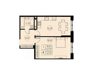 1-к квартира, строящийся дом, 46м2, 22/28 этаж
