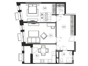 2-к квартира, вторичка, 63м2, 15/21 этаж