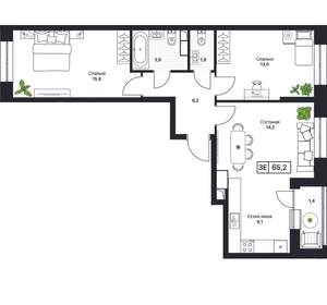 2-к квартира, вторичка, 65м2, 8/17 этаж