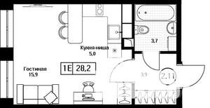 Студия квартира, вторичка, 28м2, 9/17 этаж