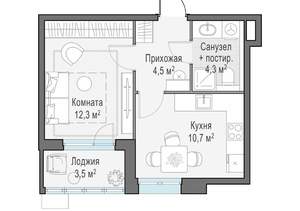 1-к квартира, строящийся дом, 32м2, 14/14 этаж