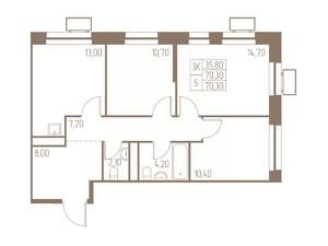 3-к квартира, вторичка, 70м2, 16/25 этаж