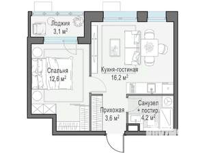 2-к квартира, строящийся дом, 36м2, 6/14 этаж