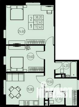 2-к квартира, строящийся дом, 72м2, 6/23 этаж