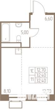 1-к квартира, строящийся дом, 32м2, 10/25 этаж