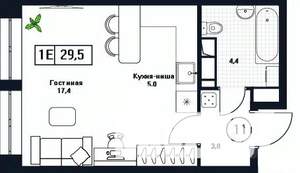 Студия квартира, вторичка, 30м2, 5/17 этаж