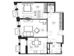 2-к квартира, вторичка, 63м2, 8/21 этаж