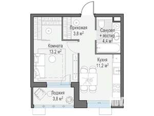 1-к квартира, строящийся дом, 33м2, 10/14 этаж