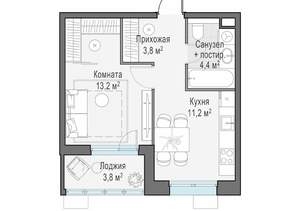 1-к квартира, строящийся дом, 33м2, 13/15 этаж