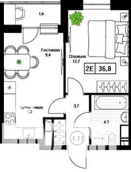 1-к квартира, вторичка, 37м2, 9/17 этаж