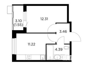 1-к квартира, строящийся дом, 33м2, 10/13 этаж