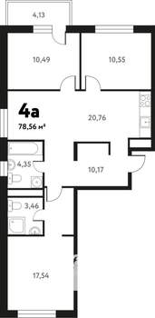 4-к квартира, строящийся дом, 78м2, 13/17 этаж