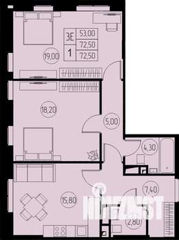 3-к квартира, строящийся дом, 73м2, 22/23 этаж