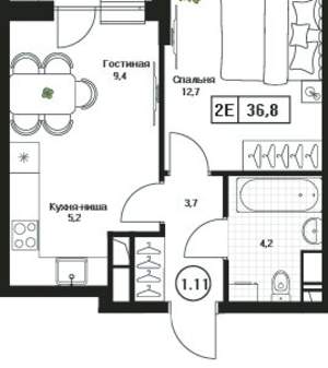 1-к квартира, вторичка, 37м2, 10/17 этаж
