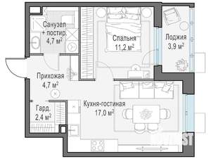 2-к квартира, строящийся дом, 40м2, 9/14 этаж
