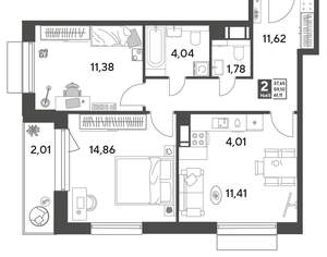 2-к квартира, строящийся дом, 61м2, 5/15 этаж