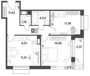 2-к квартира, строящийся дом, 61м2, 5/9 этаж