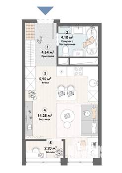 Студия квартира, строящийся дом, 31м2, 4/23 этаж