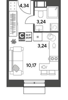 Студия квартира, строящийся дом, 21м2, 11/15 этаж