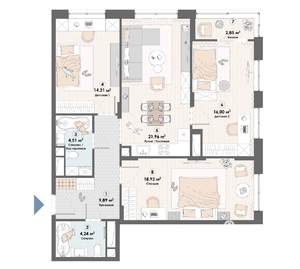 3-к квартира, строящийся дом, 93м2, 4/23 этаж