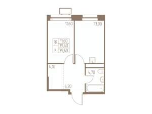 1-к квартира, строящийся дом, 40м2, 22/25 этаж