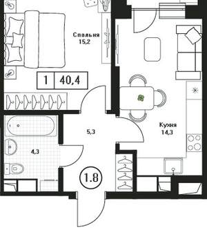 1-к квартира, вторичка, 40м2, 5/17 этаж