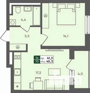 1-к квартира, строящийся дом, 45м2, 4/4 этаж