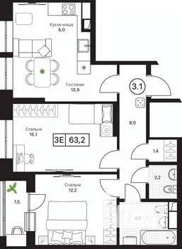 3-к квартира, вторичка, 63м2, 11/17 этаж