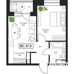2-к квартира, вторичка, 37м2, 13/17 этаж