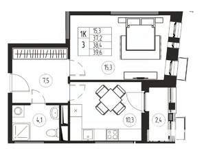 1-к квартира, вторичка, 38м2, 20/21 этаж